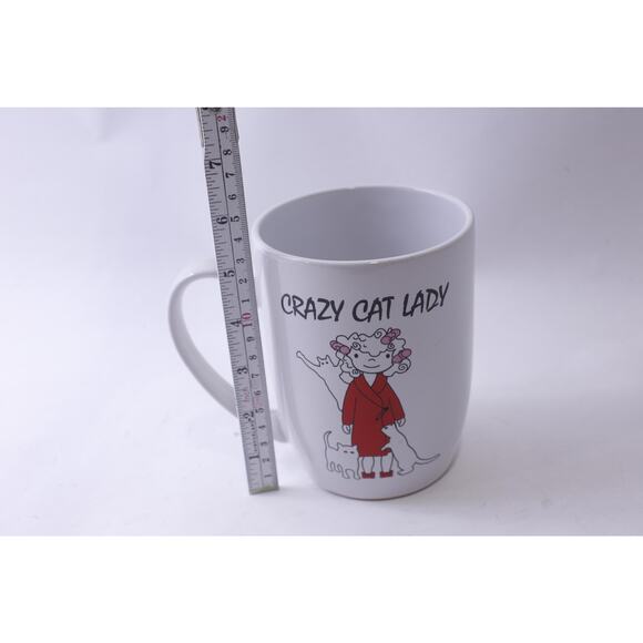 Crazy Cat Lady, Message Mug, Woman in Red Robe with White Cats, Novelty Cup, - Picture 2 of 3